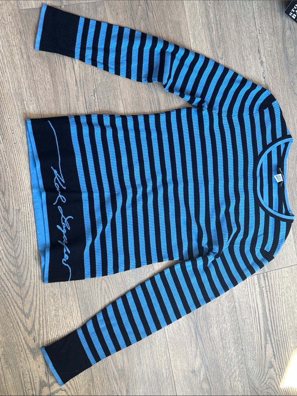 Karl Lagerfeld Blue and Black Striped Long-Sleeve Knit Shirt